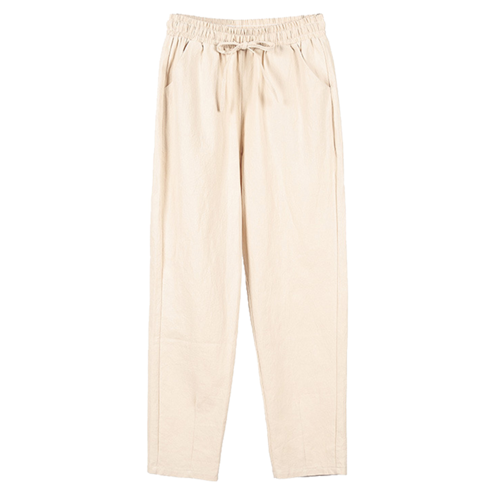 thumbnail image 2 of Pantalones palazzo de algodón y lino de cintura alta para mujer: pierna ancha, corte holgado, bolsillos, transpirables para verano/playa, 2 of 3